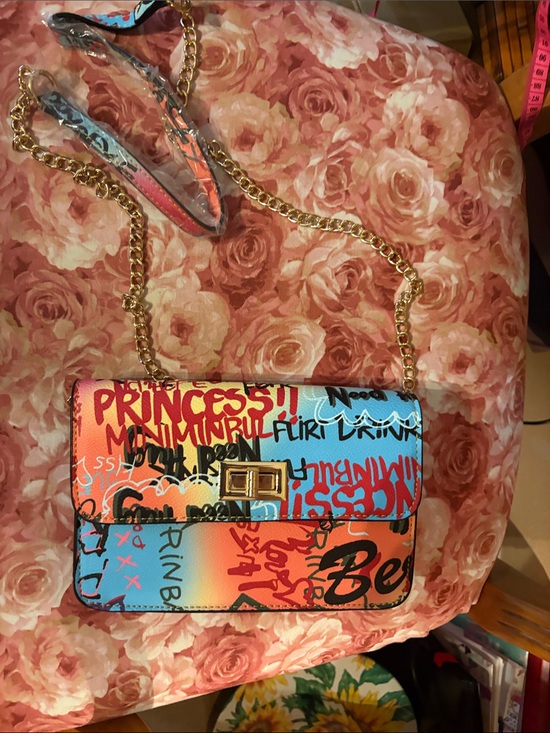 Handbags - Colorful Graffiti Chain Shoulder Bag - Multicolor